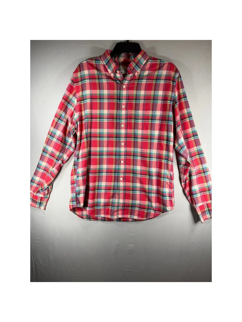 J. Crew Mens Summer Plaid Shirt Red Blue Green Tailored Fit Cotton  Size Medium